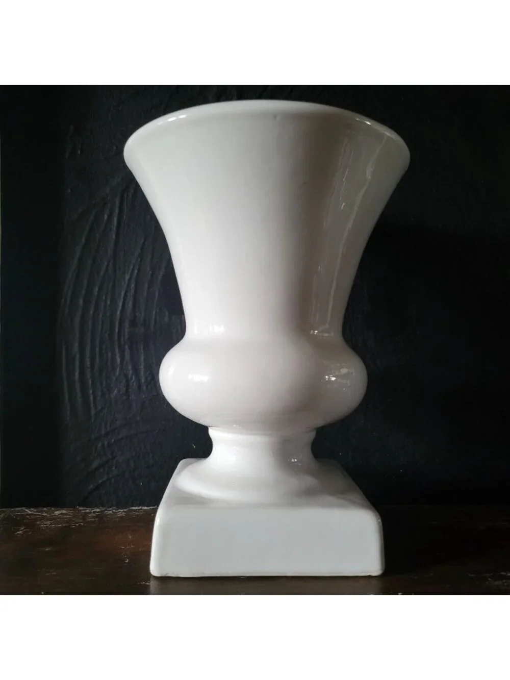 Vintage White Ceramic Pedestal Vase With Classic Urn Shape #316